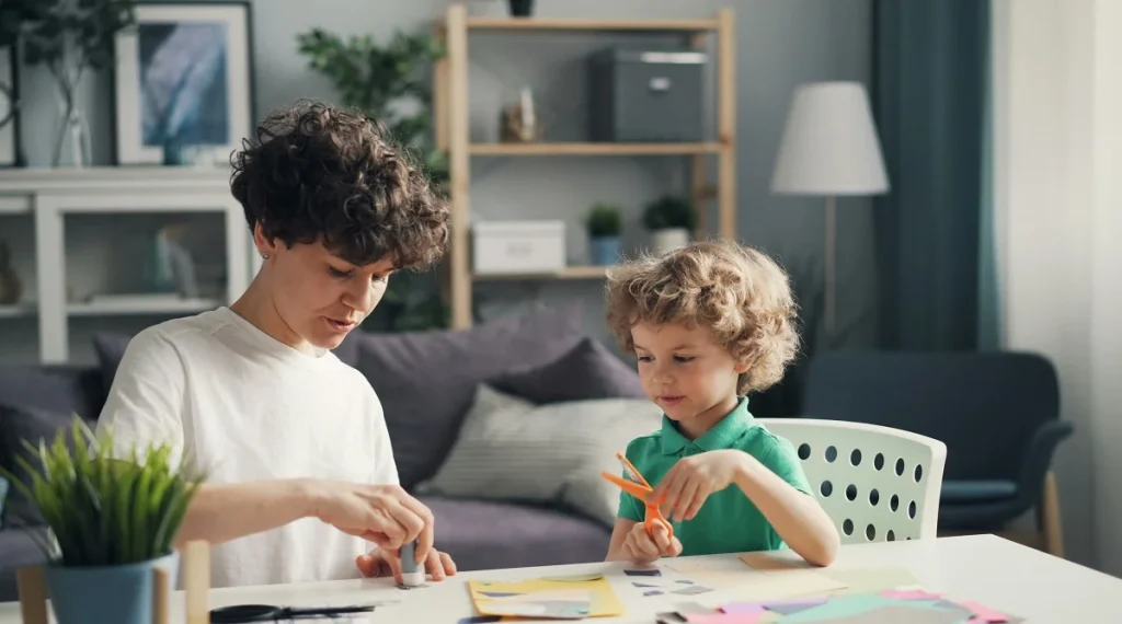 Evening family activities like quiet drawing helping children wind down