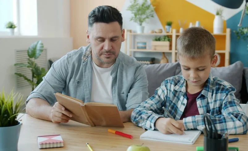 Parent and child during a calm study session related to common homework myths