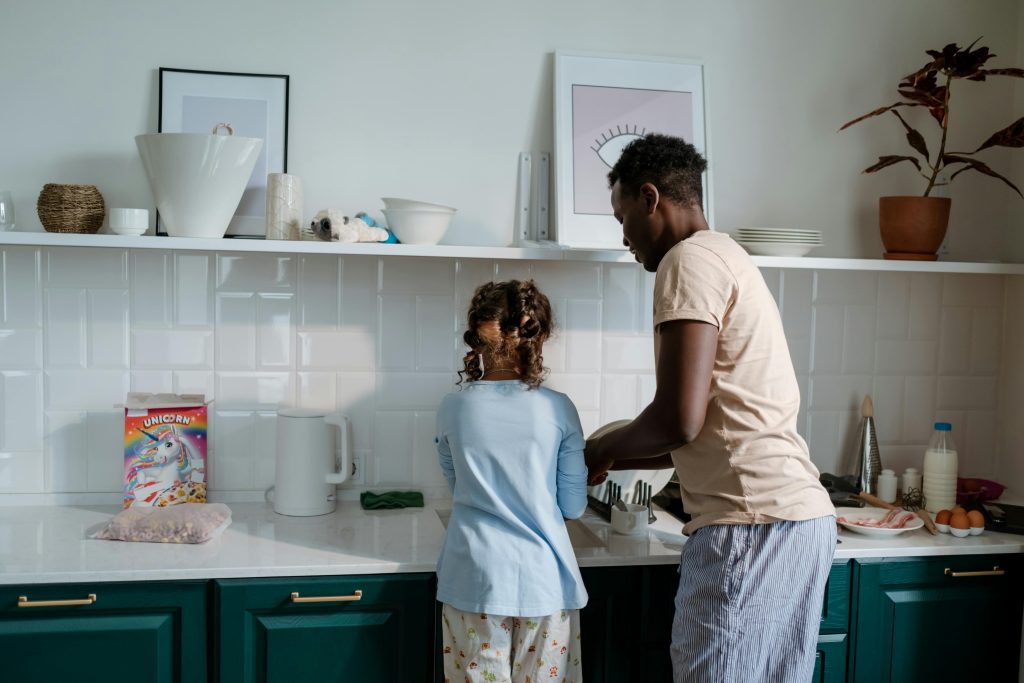 Family routine in action during shared household chores