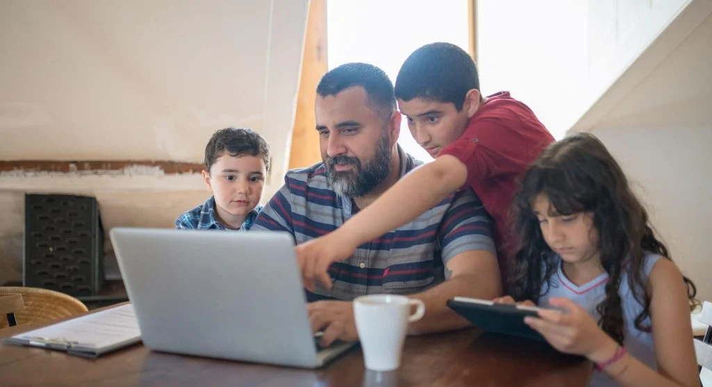 Family device station supporting calmer digital routines at home