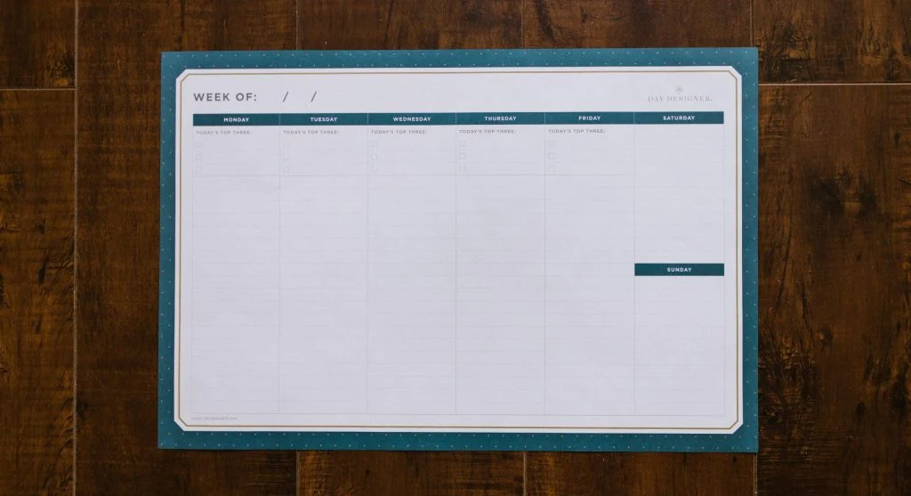Weekly home planning board showing a clear shared family calendar spot