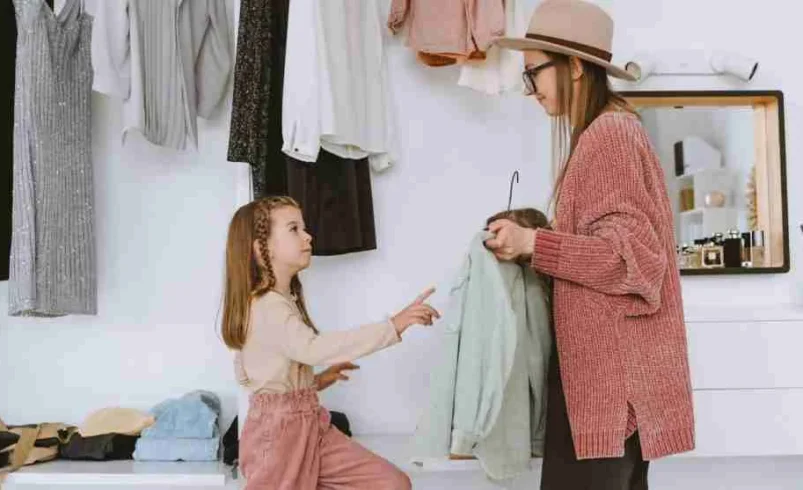 Family clothing rotation organized into clear everyday categories